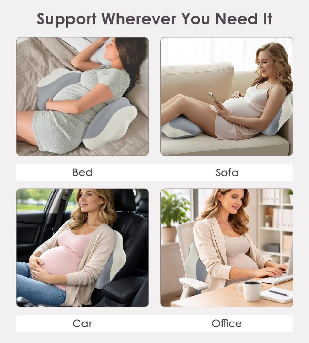 Pregnancy Pillows for Sleeping, Memory Foam Maternity Pillow Support for Back Belly HIPS, Adjustable Travel Wedge Pillow for Pregnant Women, Side Sleeping Pregnant Pillows with Cooling Pillowcase - Gray - Size 27.5in