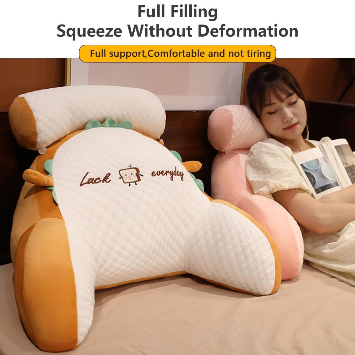 Reading Pillow for Kid Or Adult Large Back Pillow for Sitting Up in Bed Detachable Neck Roll with Arms Large Bed Rest Pillow Back Pillow for Sitting in Bed Watching TV Reading - Green - Size 70*50CM