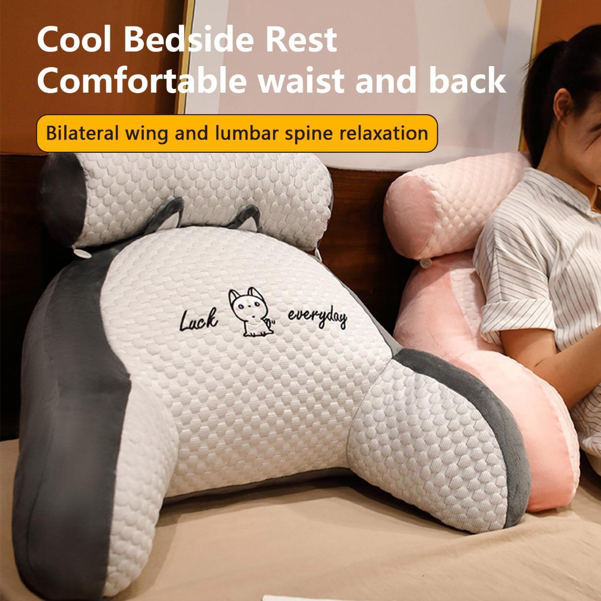 Reading Pillow for Kid Or Adult Large Back Pillow for Sitting Up in Bed Detachable Neck Roll with Arms Large Bed Rest Pillow Back Pillow for Sitting in Bed Watching TV Reading - Yellow - Size 70*50CM