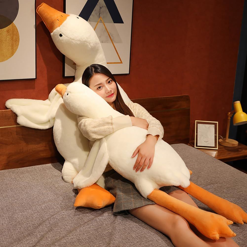 Giant White Goose Plush Pillow Soft Fabric Pillow Sleeping Companion Hugging - White - Size 20in