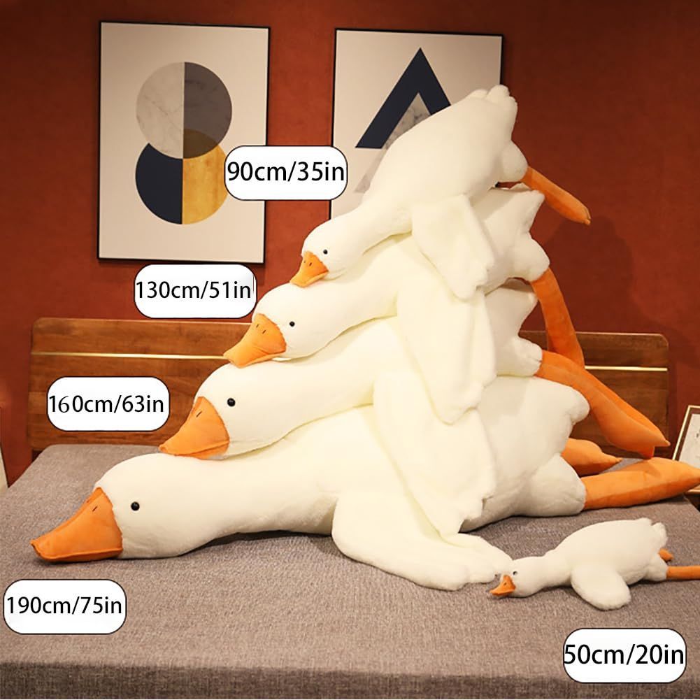 Giant White Goose Plush Pillow Soft Fabric Pillow Sleeping Companion Hugging - White - Size 51in
