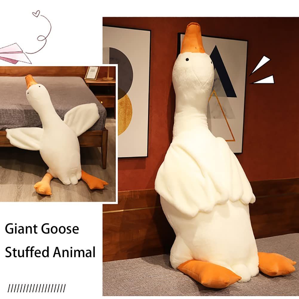 Giant White Goose Plush Pillow Soft Fabric Pillow Sleeping Companion Hugging - White - Size 63in