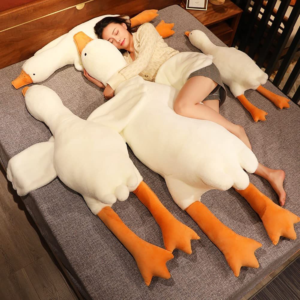 Giant White Goose Plush Pillow Soft Fabric Pillow Sleeping Companion Hugging - White - Size 63in