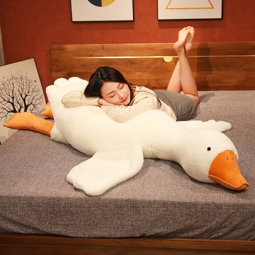 Giant White Goose Plush Pillow Soft Fabric Pillow Sleeping Companion Hugging - White - Size 75in