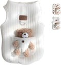 Pet Sweater Plush Bear Pattern Sleeveless Pet Clothing Puppy Outfit Kitten - Ivory - Size L