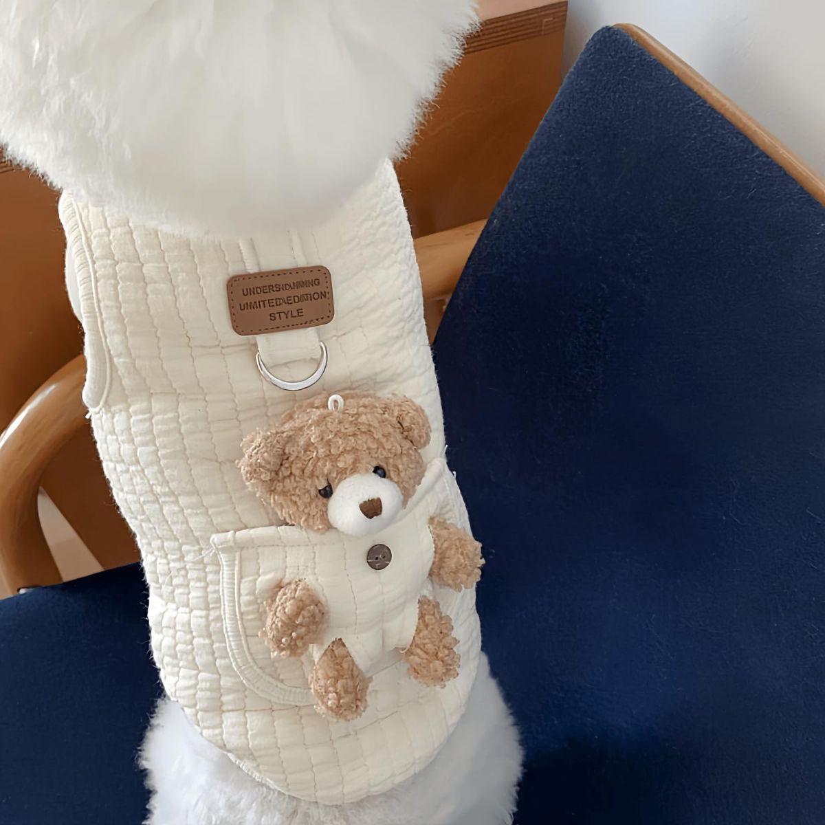 Pet Sweater Plush Bear Pattern Sleeveless Pet Clothing Puppy Outfit Kitten - White - Size S