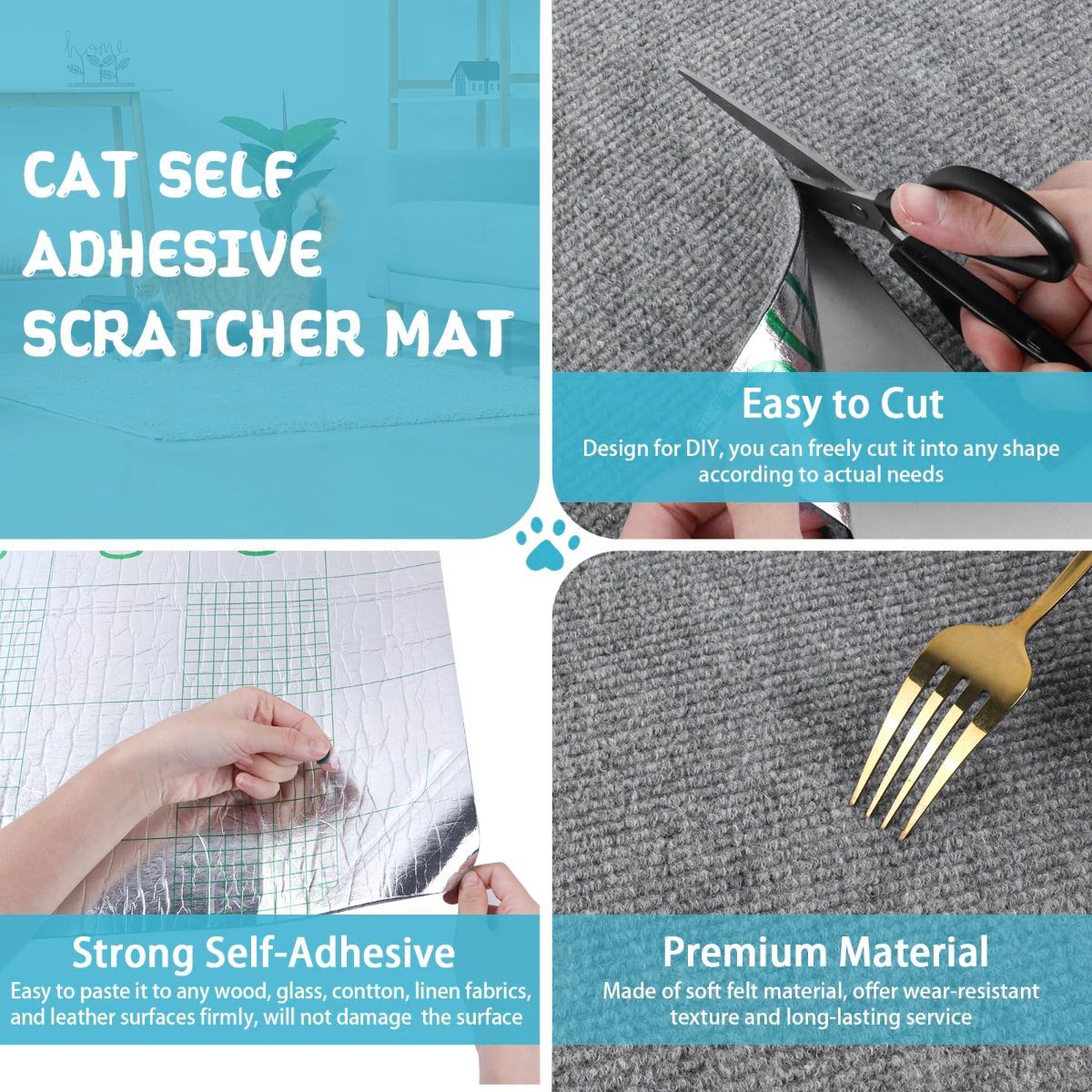 Cat Scratching Pad DIY Cat Accessory Cat Furniture Protection Cat Climbing - Blue - Size 15.8''×118''