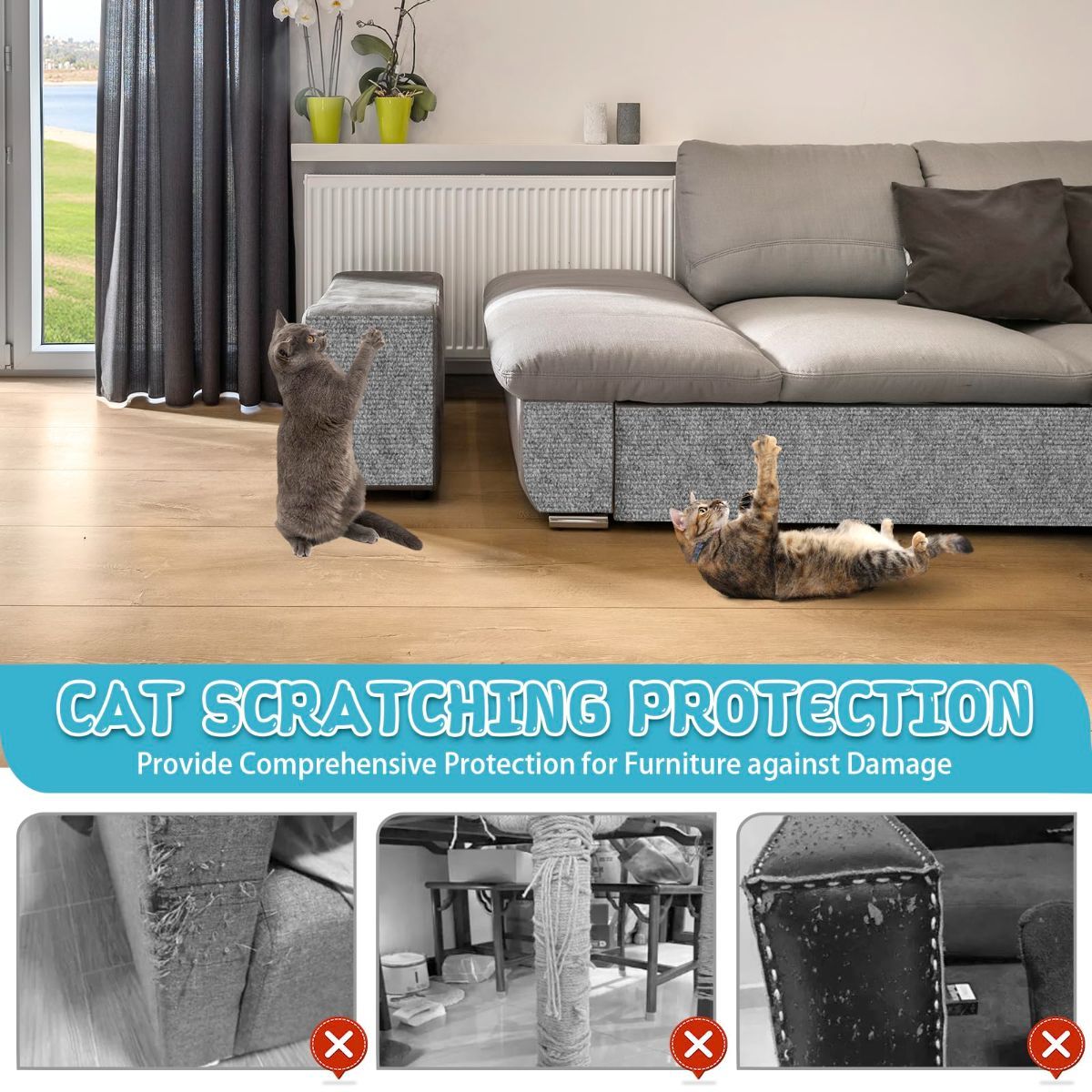 Cat Scratching Pad DIY Cat Accessory Cat Furniture Protection Cat Climbing - Green - Size 15.8''x39.3''