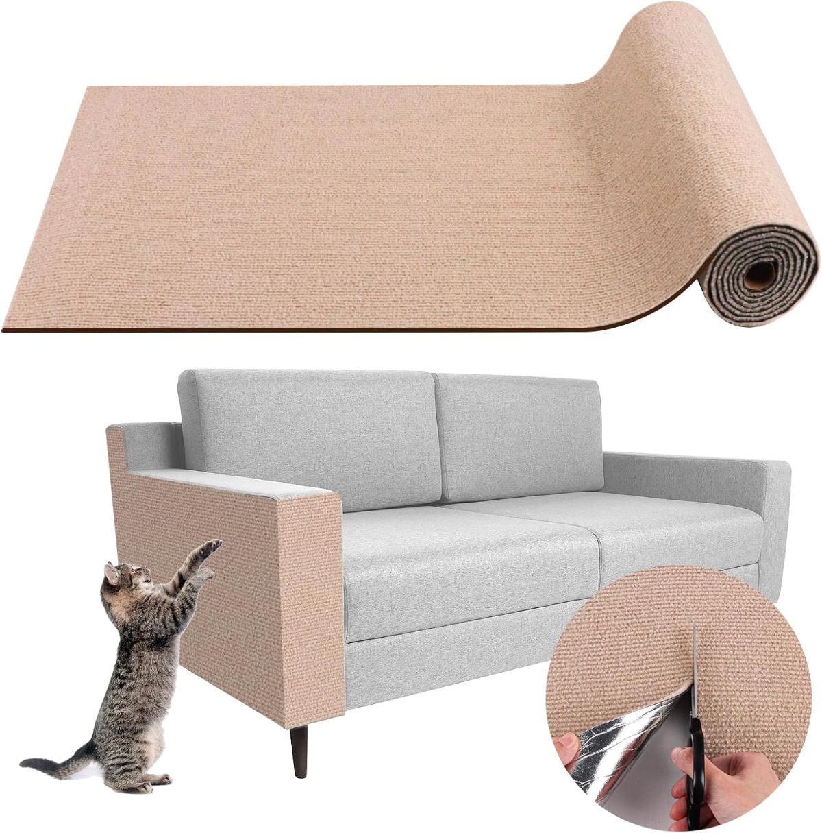 Cat Scratching Pad DIY Cat Accessory Cat Furniture Protection Cat Climbing - Gray - Size 15.8''×118''