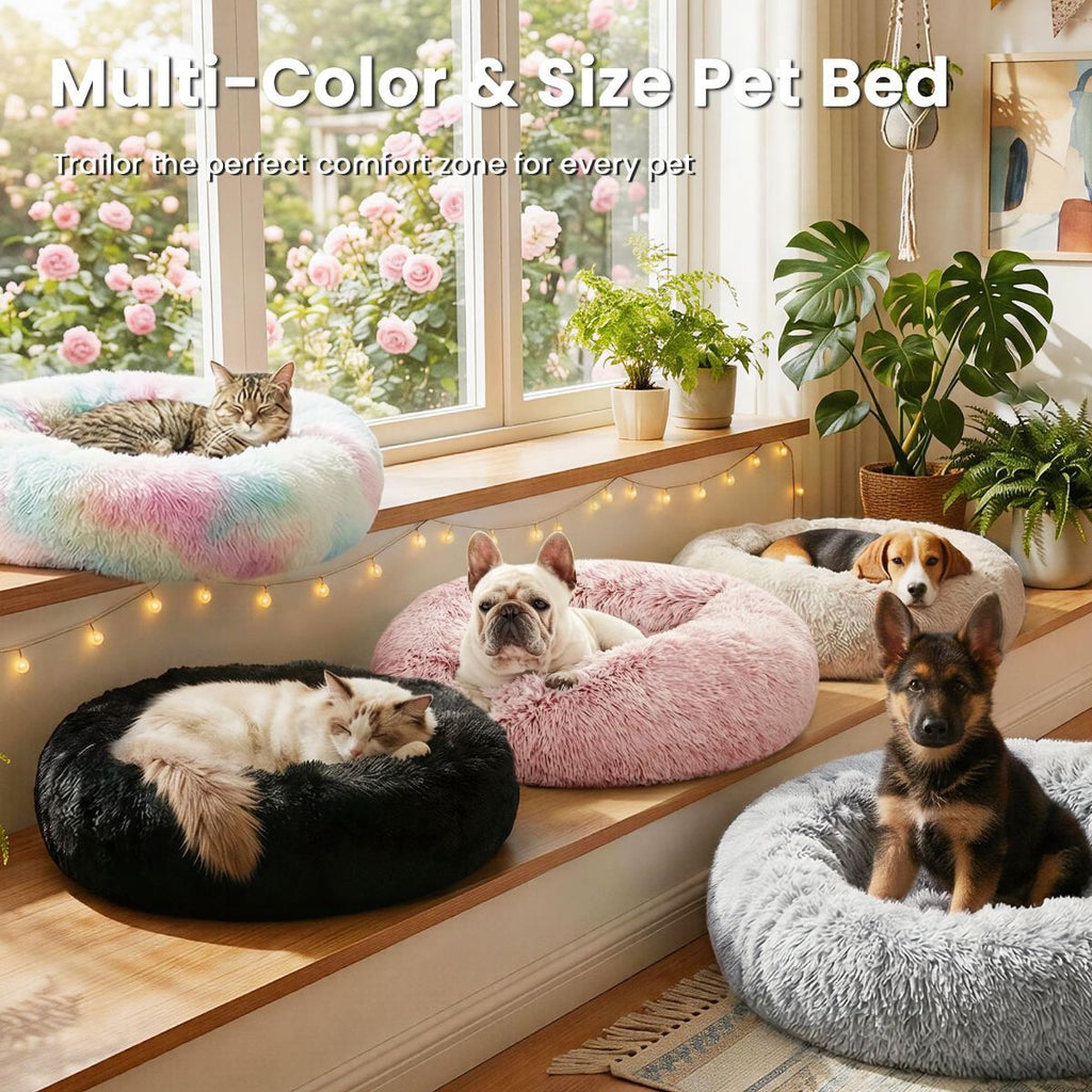 Pet Bed Anti-Anxiety Pet Bed Donut Pet Bed Small Dog Bed Medium Dog Bed Cat Bed - Black / 27in