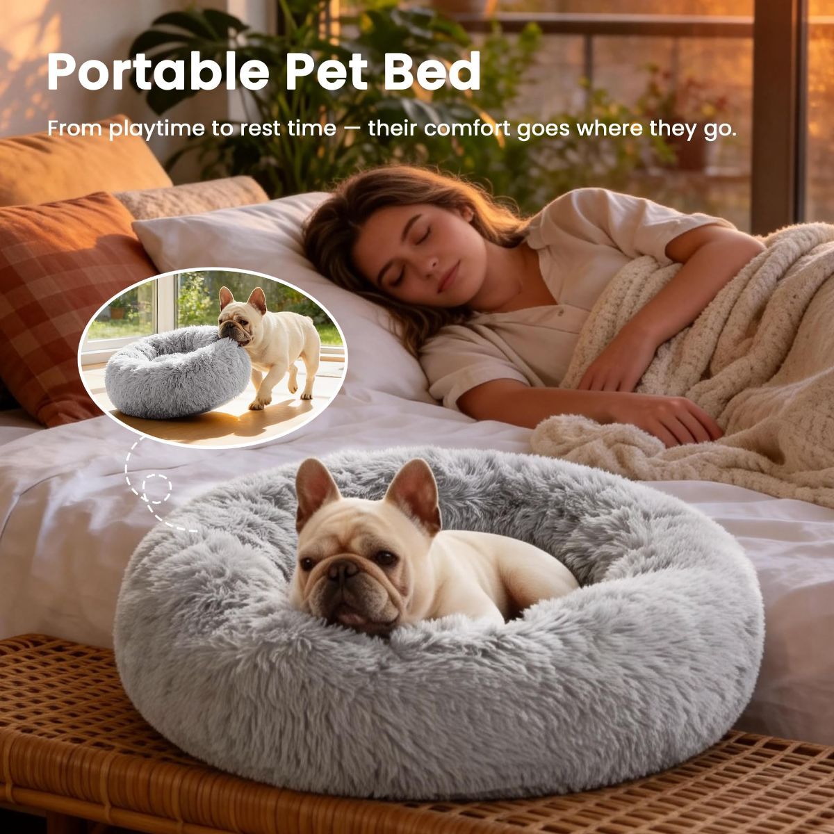 Pet Bed Anti-Anxiety Pet Bed Donut Pet Bed Small Dog Bed Medium Dog Bed Cat Bed - Gray / 24in