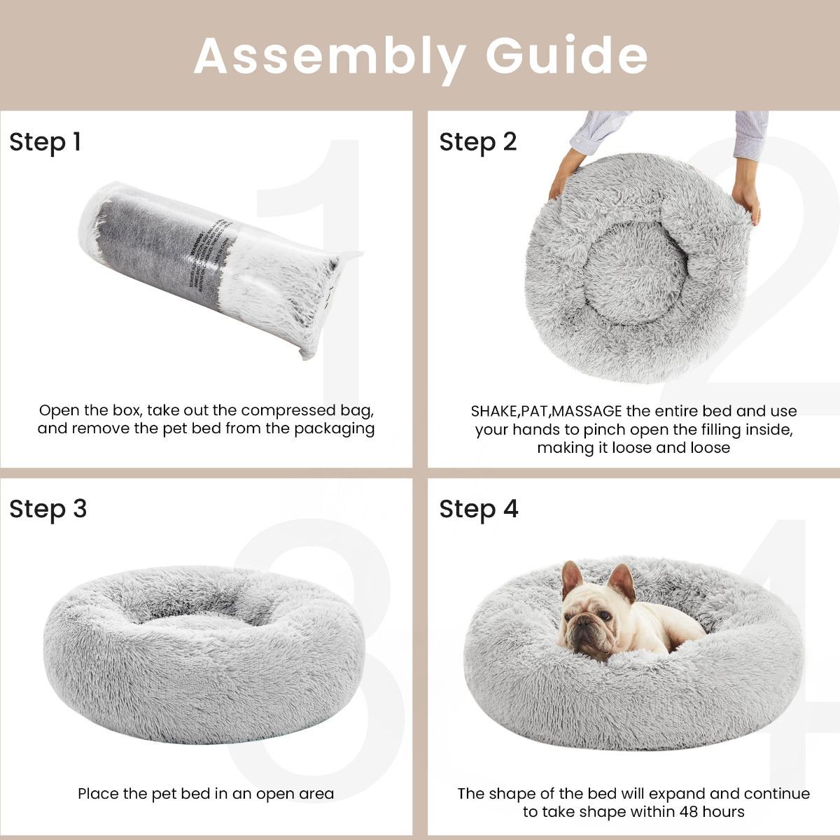 Pet Bed Anti-Anxiety Pet Bed Donut Pet Bed Small Dog Bed Medium Dog Bed Cat Bed - Gray / 27in