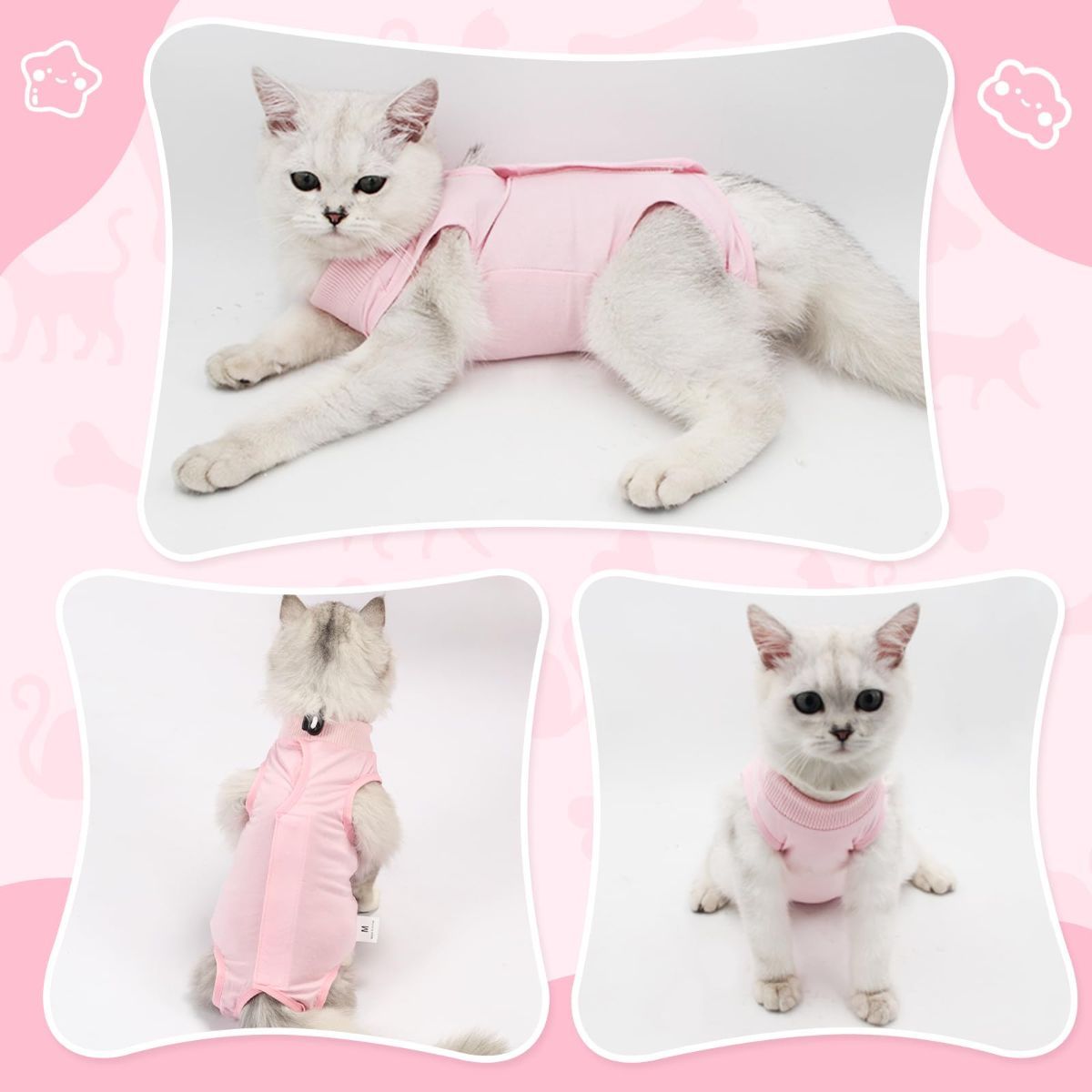 Cat Recovery Jumpsuit Abdominal Wound Protection Post-Surgery Cat Clothing - Pink - Size L(Above 7 lbs)