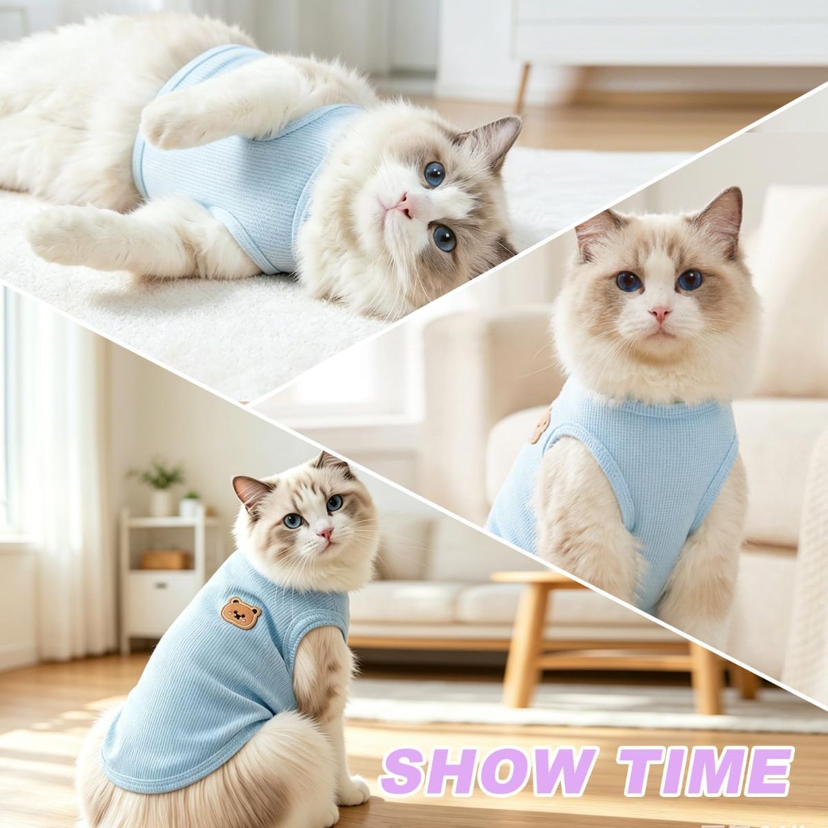 3PCS Waffle Knit Pet Shirt Sphynx Cat Clothing Small Dog T-Shirt Pet Fashion - Purple&Blue&Green / S(2-4lb)