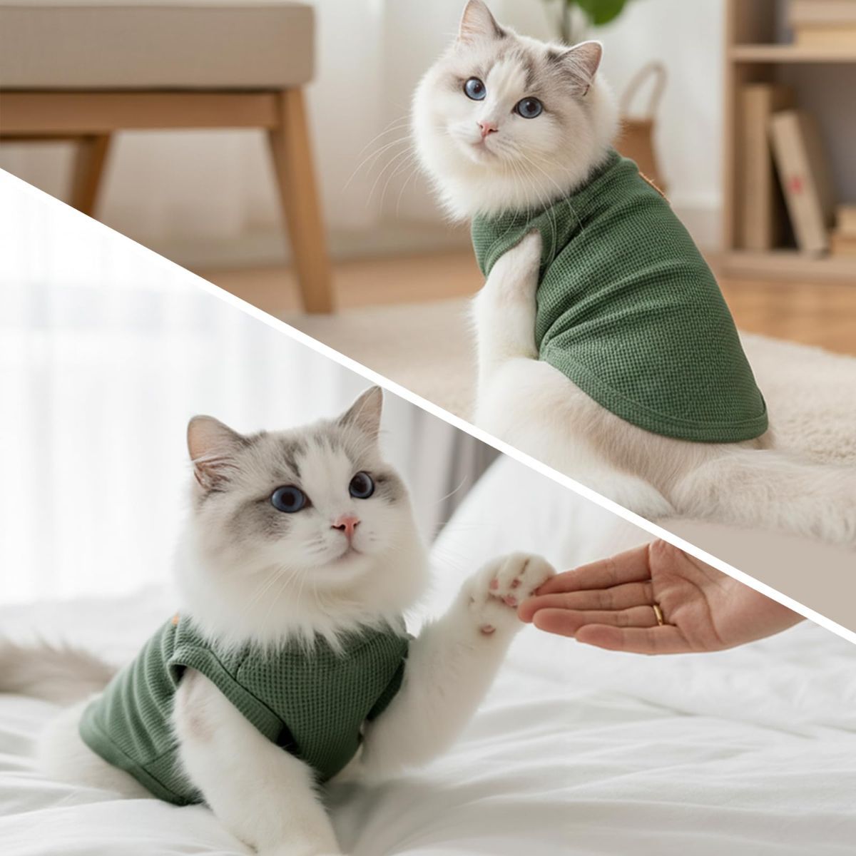 3PCS Waffle Knit Pet Shirt Sphynx Cat Clothing Small Dog T-Shirt Pet Fashion - Green&Pink&Yellow / S(2-4lb)