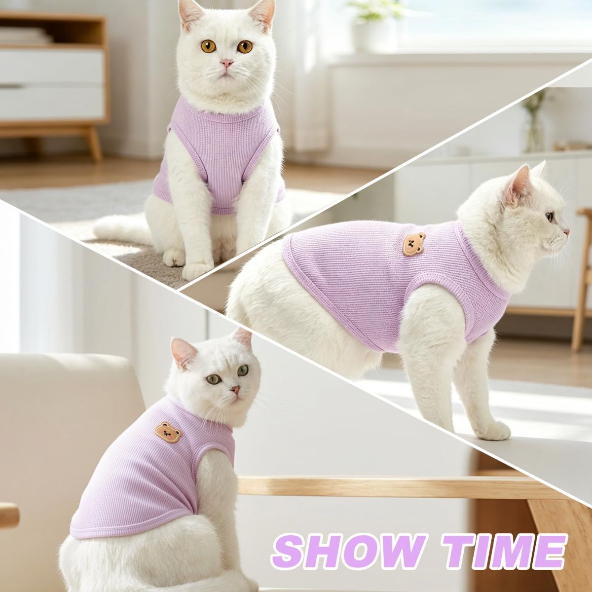 3PCS Waffle Knit Pet Shirt Sphynx Cat Clothing Small Dog T-Shirt Pet Fashion - Green&Pink&Yellow / XXL(16.1-20lb)
