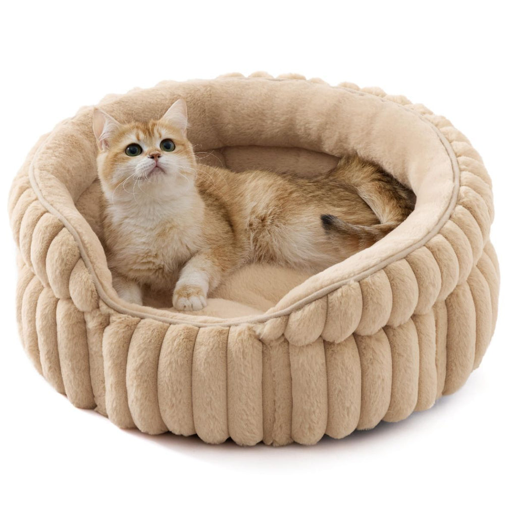 Cat Bed Plush Cat Bed Round Cat Bed Cat Furniture Cat Comfort Pet Supplies - Beige / 26in