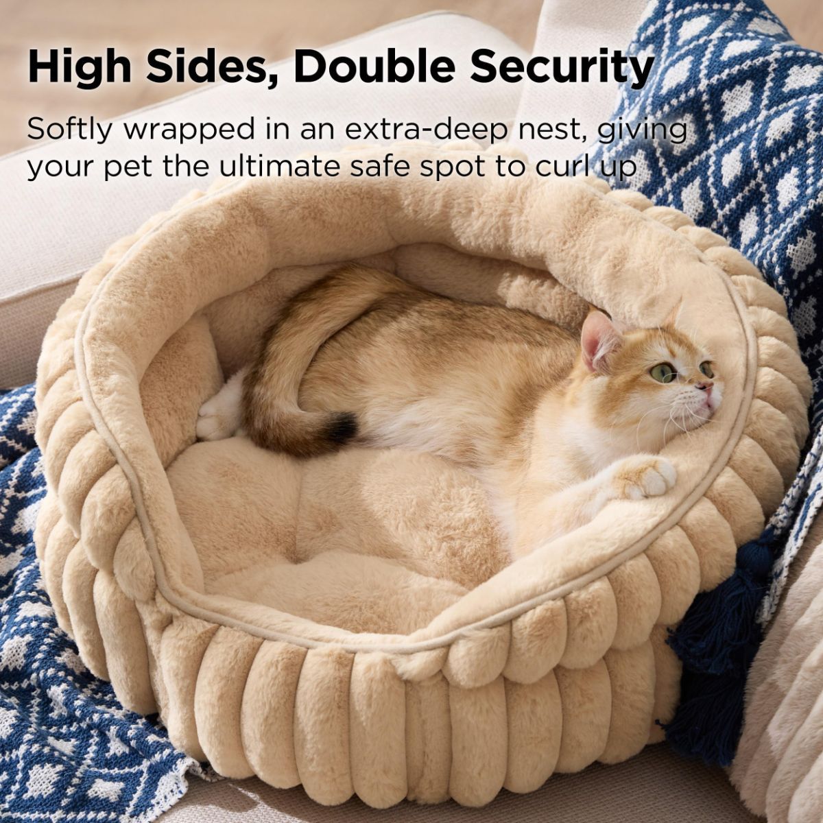 Cat Bed Plush Cat Bed Round Cat Bed Cat Furniture Cat Comfort Pet Supplies - Beige / 26in