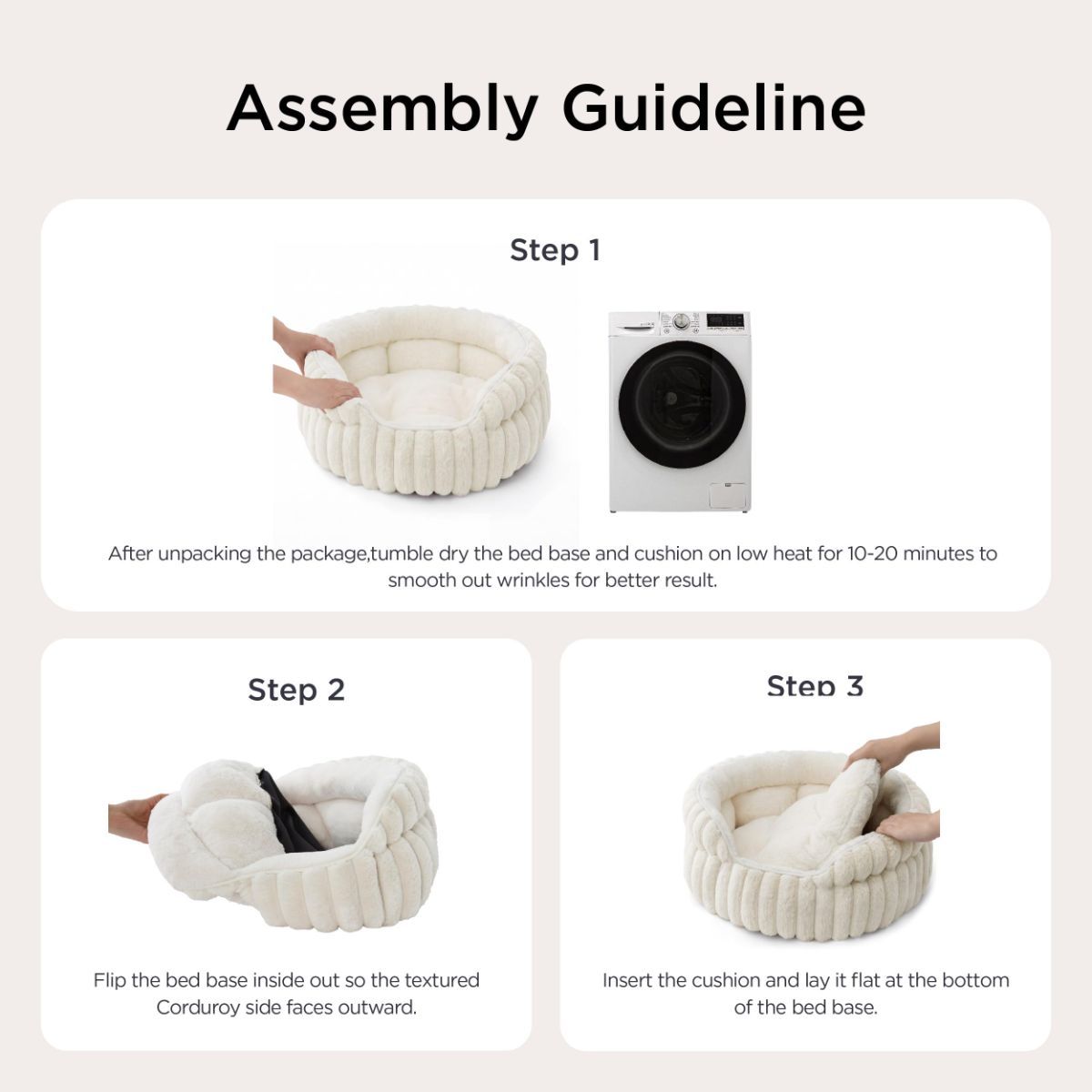 Cat Bed Fluffy Cat Bed Round Cat Bed Cat Furniture Cat Comfort Machine Washable - White - Size 23in