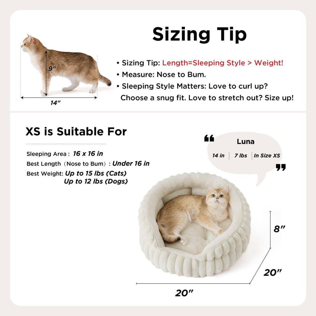 Cat Bed Fluffy Cat Bed Round Cat Bed Cat Furniture Cat Comfort Machine Washable - White - Size 23in