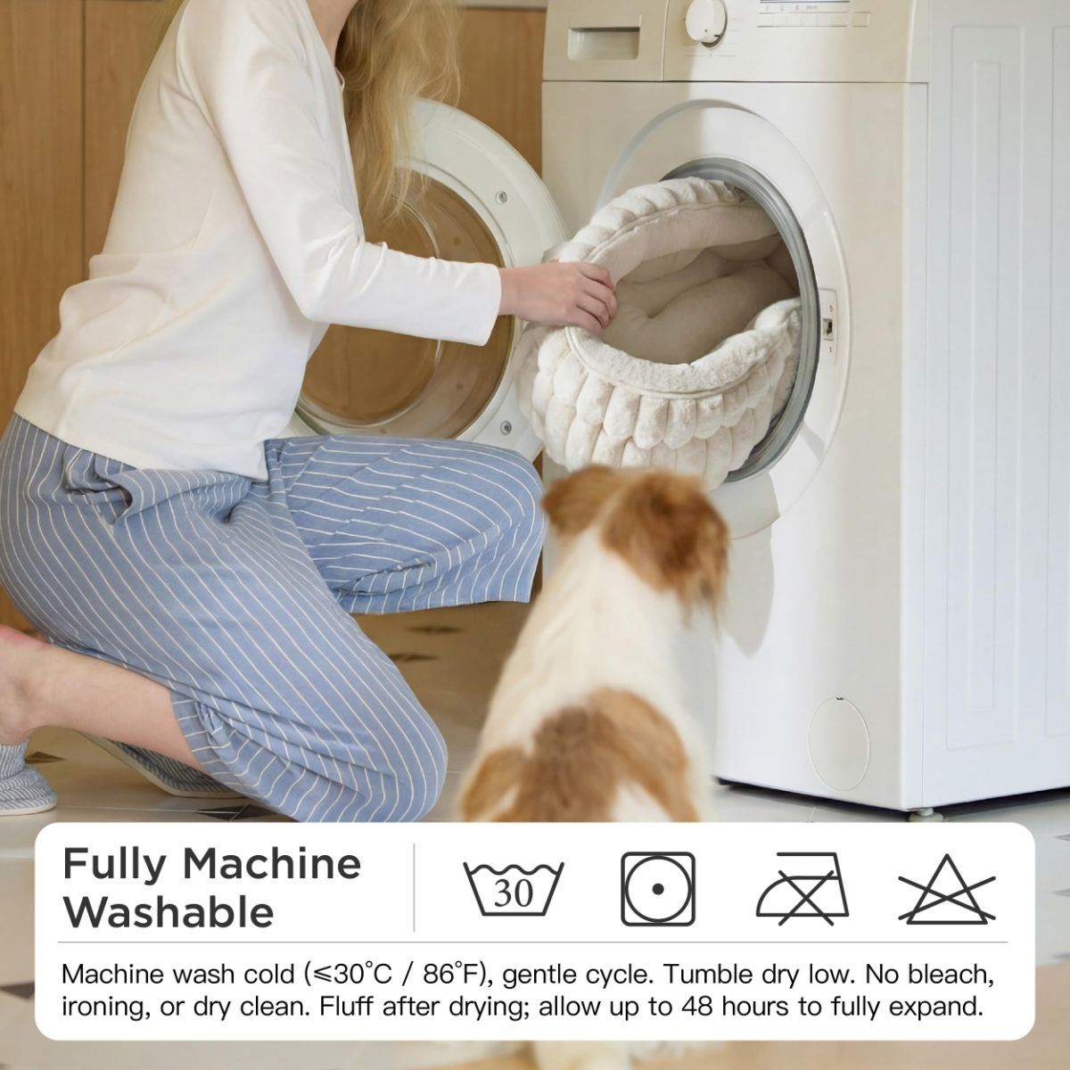 Cat Bed Fluffy Cat Bed Round Cat Bed Cat Furniture Cat Comfort Machine Washable - White - Size 23in