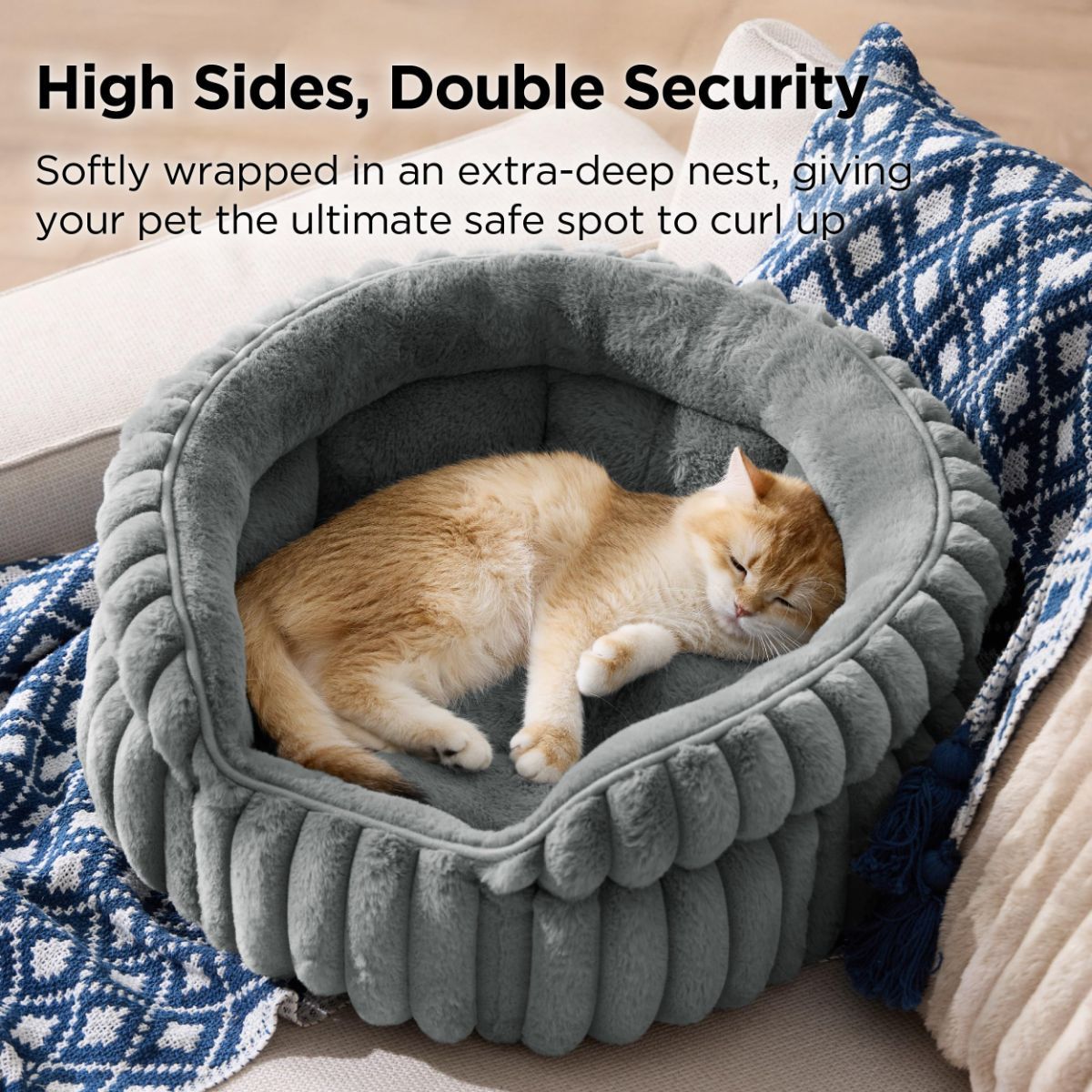 Cat Bed Plush Cat Bed Round Cat Bed Cat Furniture Cat Comfort High-Quality Cat - Navy / 26in