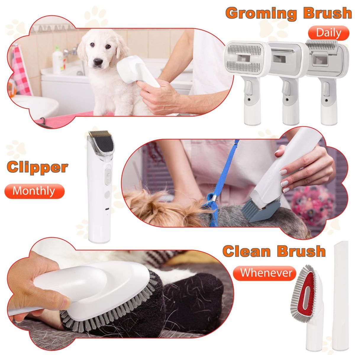 Dog Cat Grooming Vacuum Pet Scissors 6-In-1 Hair Removal Brush Pet Hair Adsorption