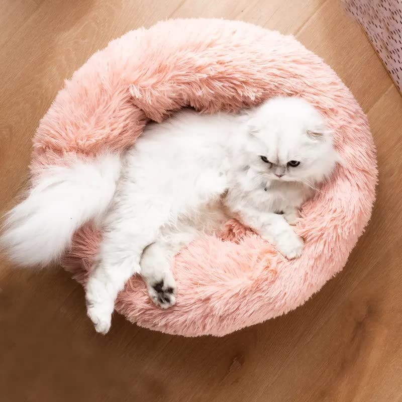 Cat Bed Fluffy Cat Bed Round Cat Bed Cat Furniture Cat Comfort Cat Sleeping Bed - Light Gray / 20in