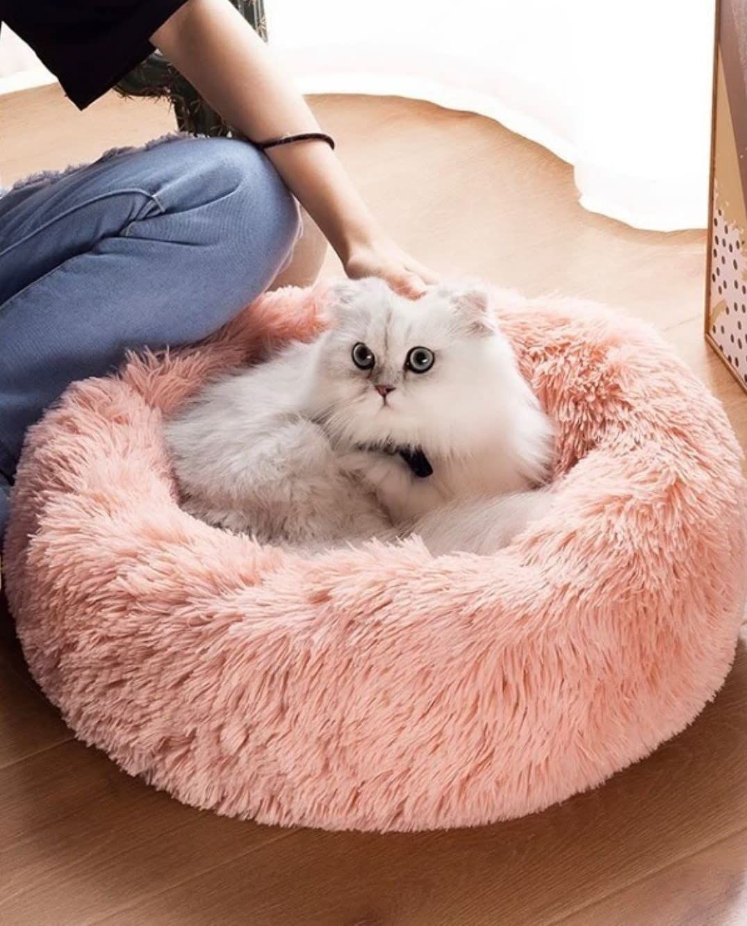 Cat Bed Fluffy Cat Bed Round Cat Bed Cat Furniture Cat Comfort Cat Sleeping Bed - Light Gray / 24in