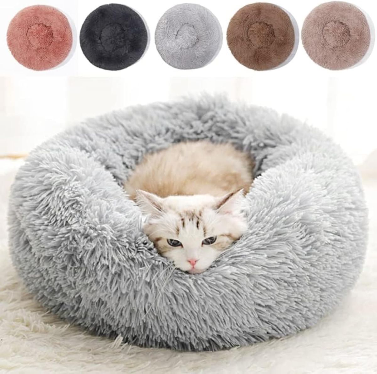 Cat Bed Fluffy Cat Bed Round Cat Bed Cat Furniture Cat Comfort Cat Sleeping Bed - Pink / 24in