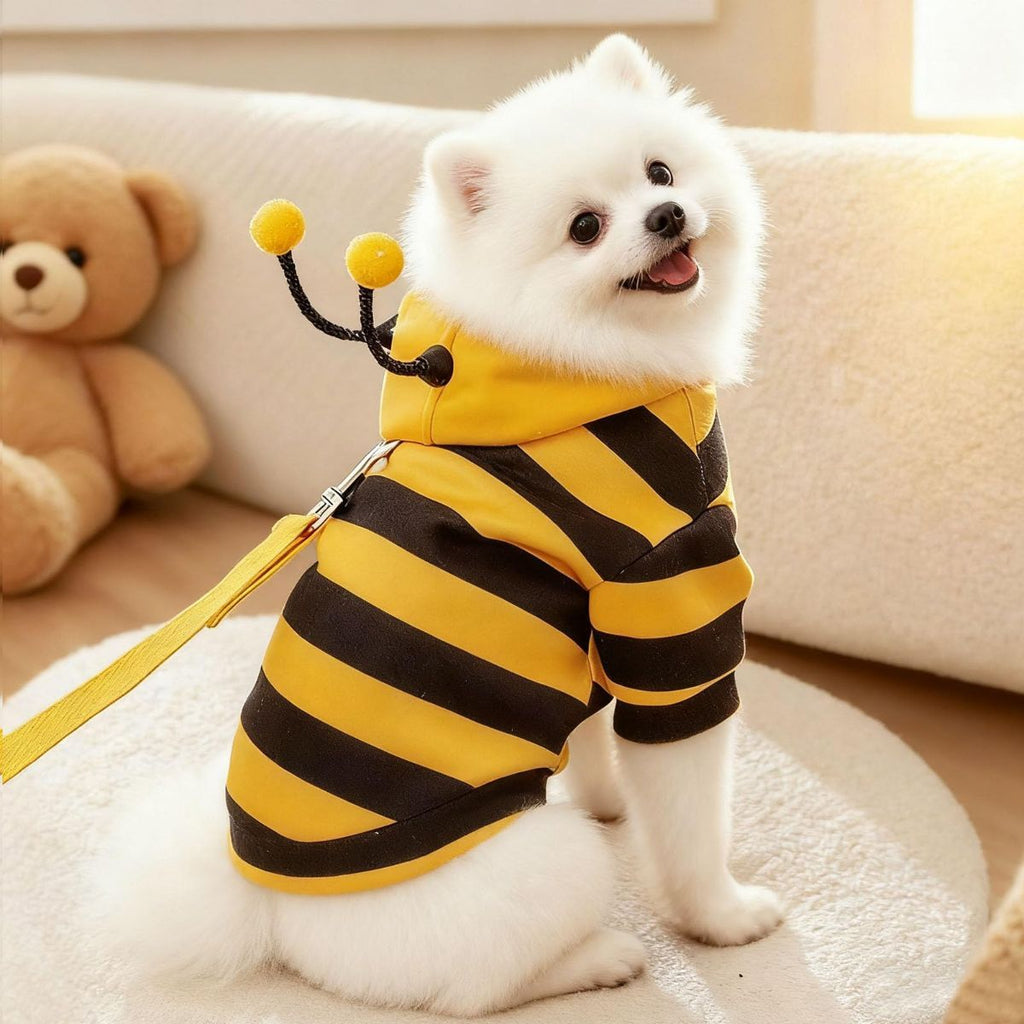 Bumblebee Cat Costume for Sphynx & Small Dogs, Fit Halloween, Yellow, Cute Bee Stripes Hoodie, Soft Warm Fleece, Holiday Cosplay Outfit, Daily Leisure Wear, Easy to Put, Safe for Leash Walking - Yellow / S