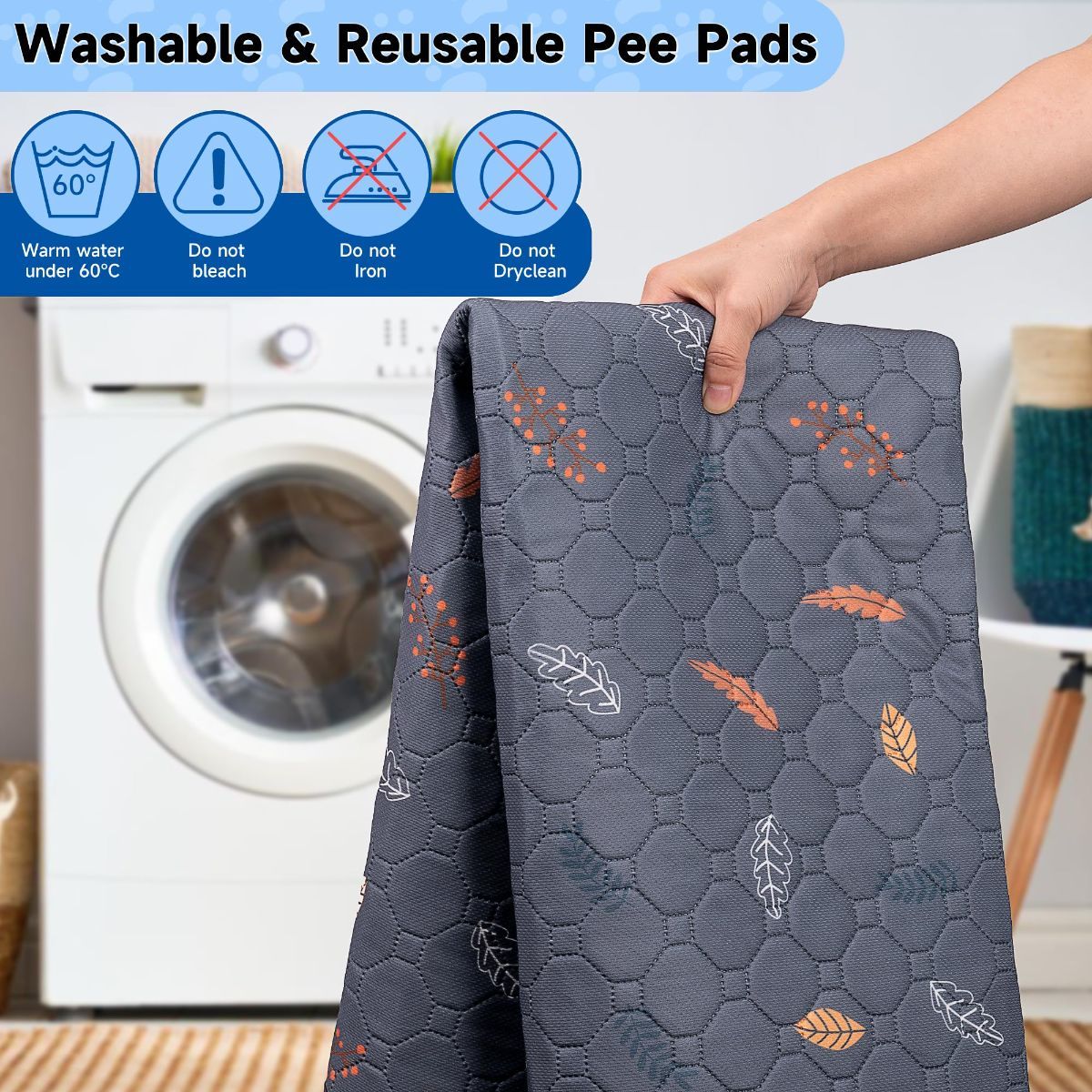 2-Pack Reusable Dog Urine Pads Dog Pee Pads Absorbent Dog Pads Dog Training Pads - Dark Gray / 36in*41in