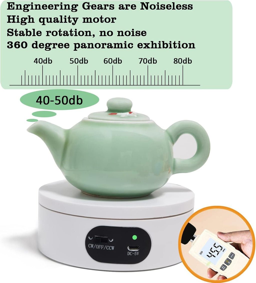 4.72-Inch Silent Electric Rotating Display Stand for Jewelry & Small Product Photography, Ideal for Live Streaming & Etsy Listings (White)