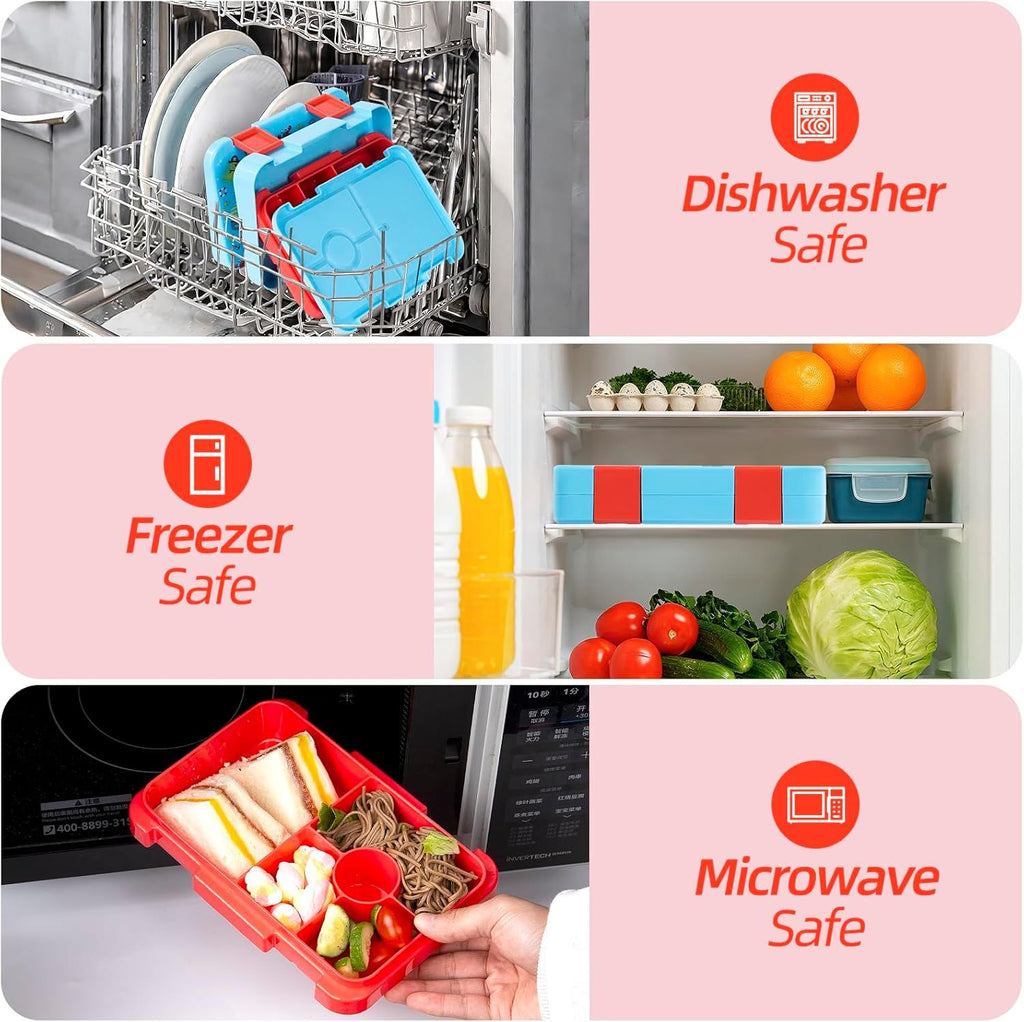 Kids Bento Lunch Box with 6 Compartments, BPA-Free, Microwave & Dishwasher Safe, Leak-Proof for School & Picnics (Blue)