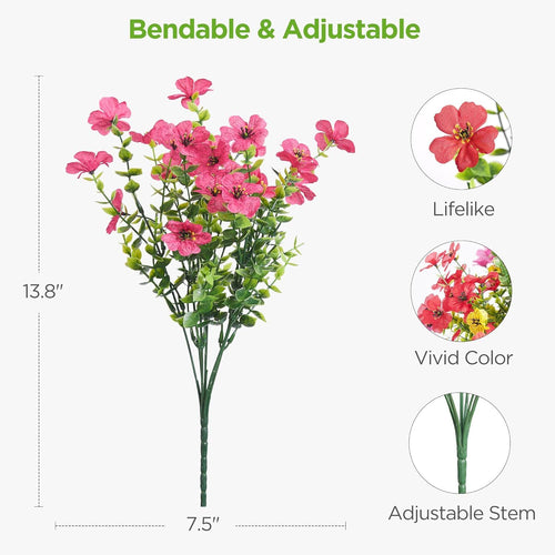 12 Bundles UV Resistant Artificial Violet Flowers with Eucalyptus Leaves for Outdoor Patio Garden & Indoor Home Decor (6 Colors)
