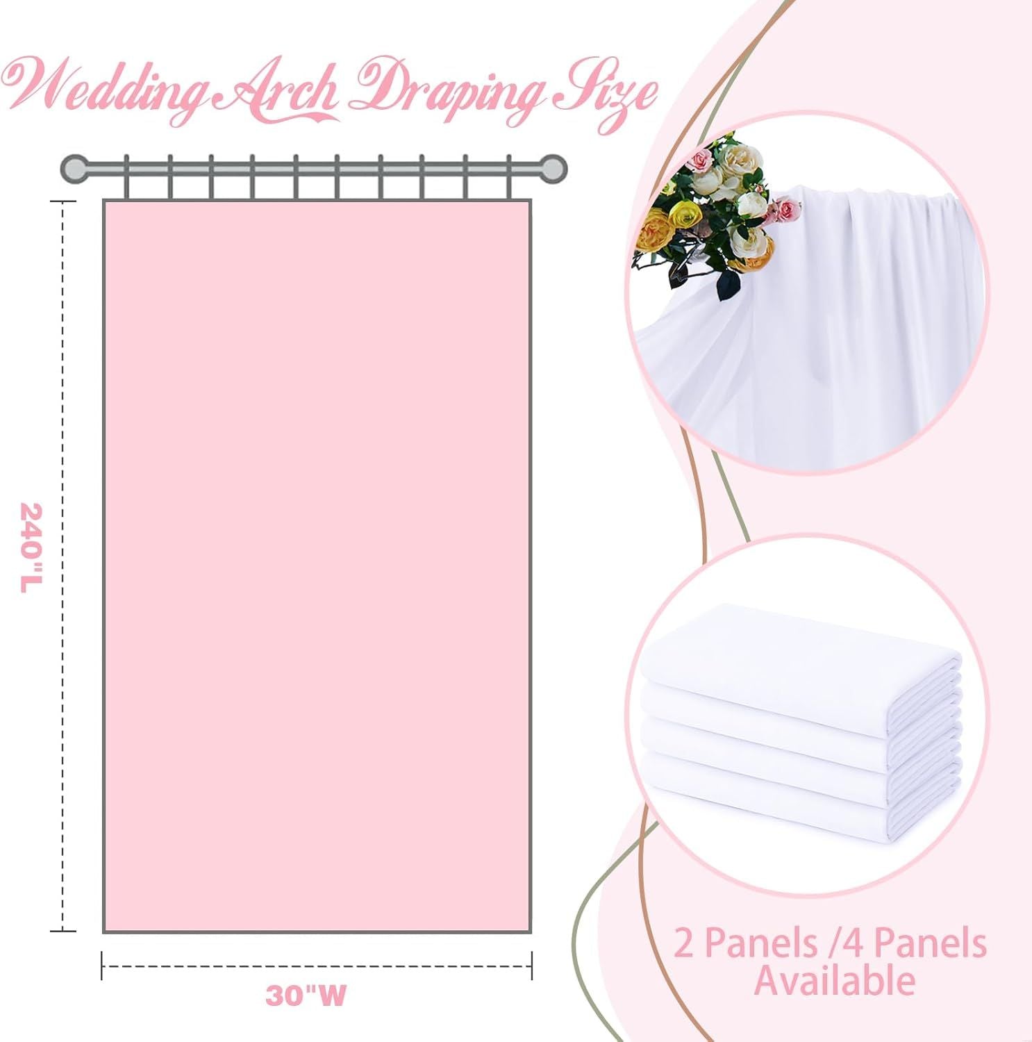 2 Pack Elegant Chiffon Wedding Arch Draping Fabric Panels for Outdoor Ceremony Backdrop and Party Decoration (White)