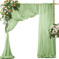 2 Pack Elegant Chiffon Wedding Arch Draping Fabric Panels for Outdoor Ceremony Backdrop and Party Decoration (Green)