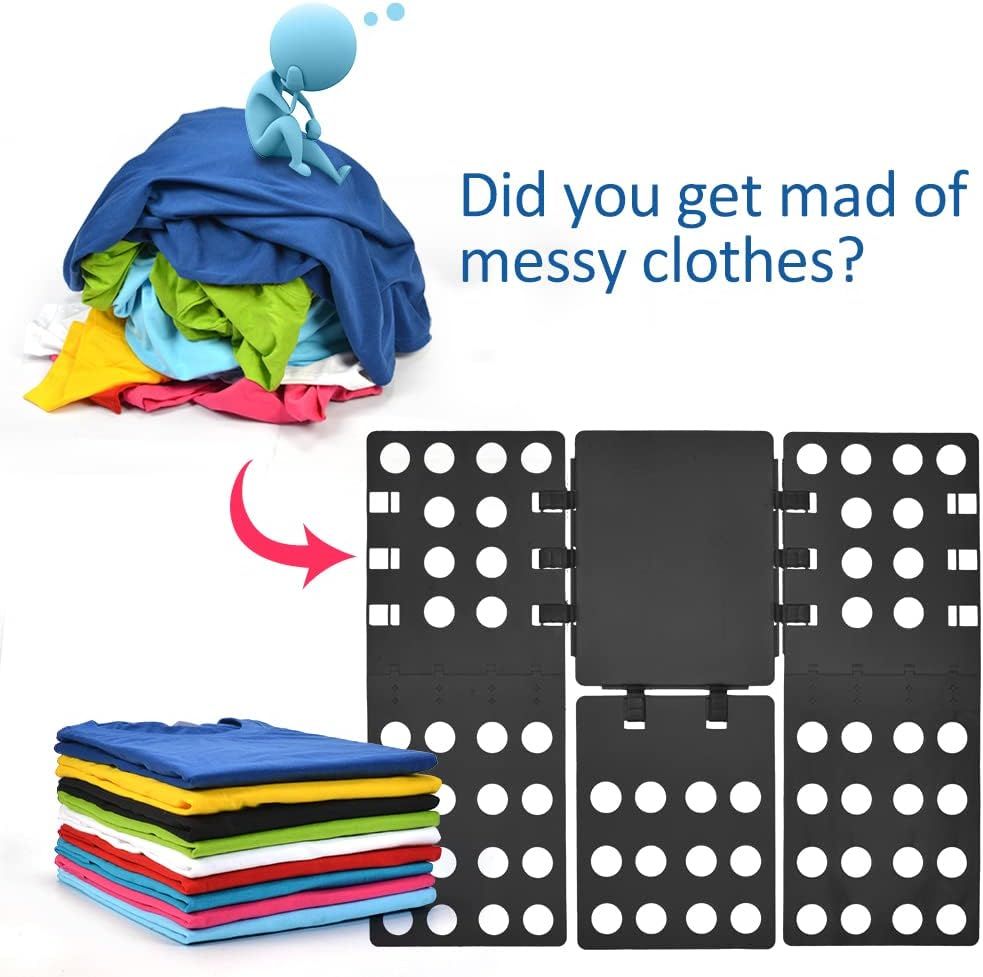 Adjustable Clothes Folding Board for T-Shirts, Pants & Towels, Durable PP Plastic Laundry Organizer with Reinforced Buckles (Black)