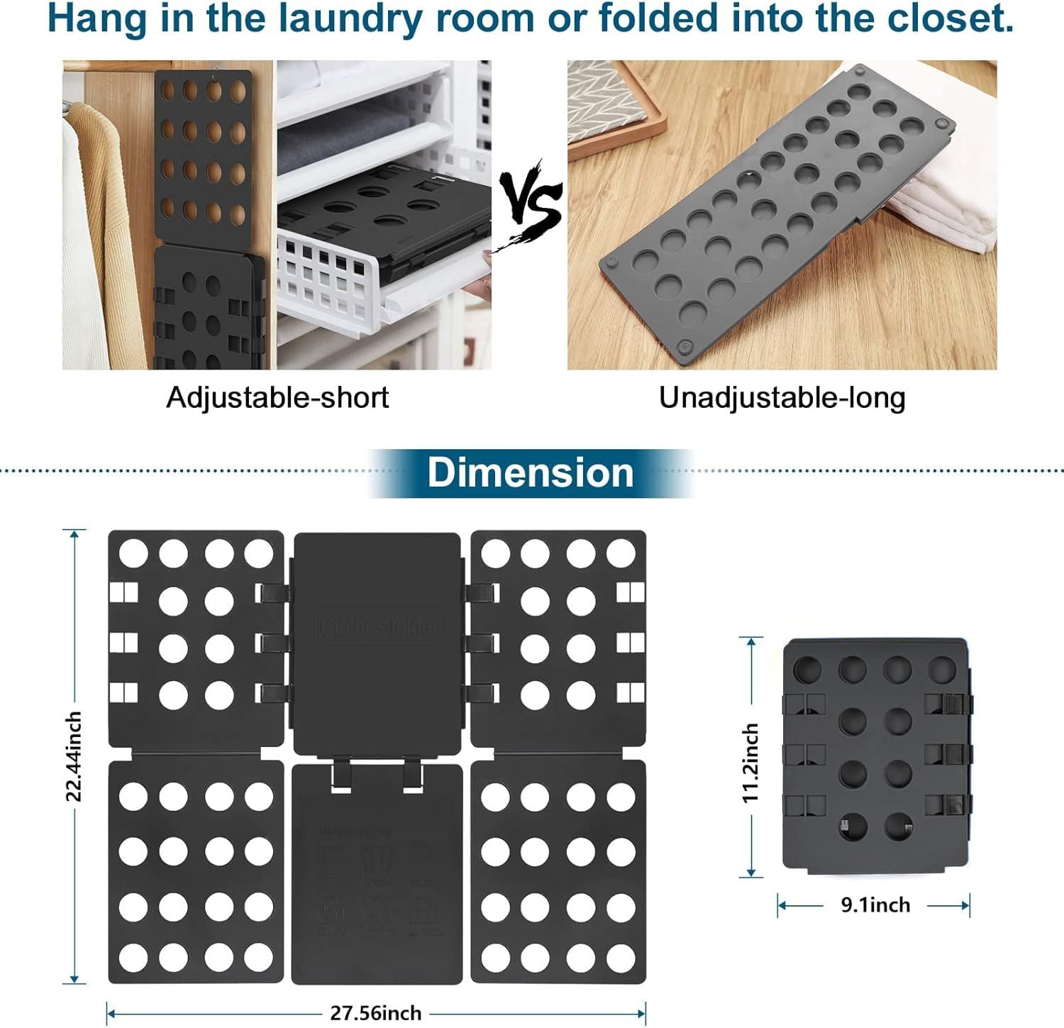 Adjustable Clothes Folding Board for T-Shirts, Pants & Towels, Durable PP Plastic Laundry Organizer with Reinforced Buckles (Black)