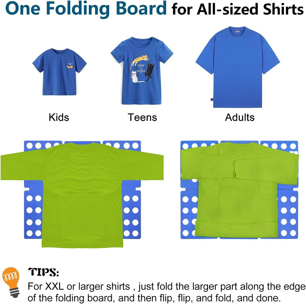 Adjustable Clothes Folding Board for T-Shirts, Pants & Towels, Durable PP Plastic Laundry Organizer with Reinforced Buckles (Blue)