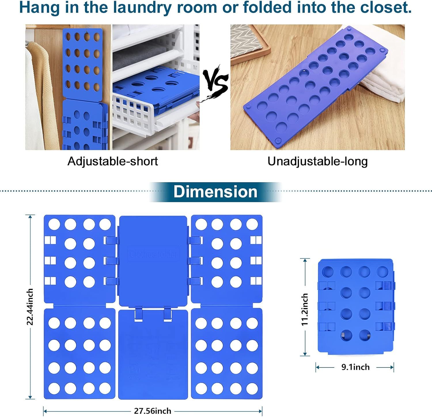 Adjustable Clothes Folding Board for T-Shirts, Pants & Towels, Durable PP Plastic Laundry Organizer with Reinforced Buckles (Blue)