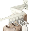 Wall-Mounted Folding Drying Rack with Windproof Holes & Retractable Rod for Balcony, Bathroom & Indoor Use (White)