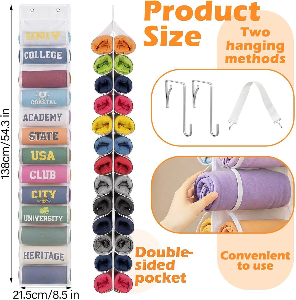 Double-Sided Over Door & Closet Organizer for Yoga Pants, Scarves & Accessories in Dorms and Bedrooms, 26-Pocket Vertical Storage Rack (White)