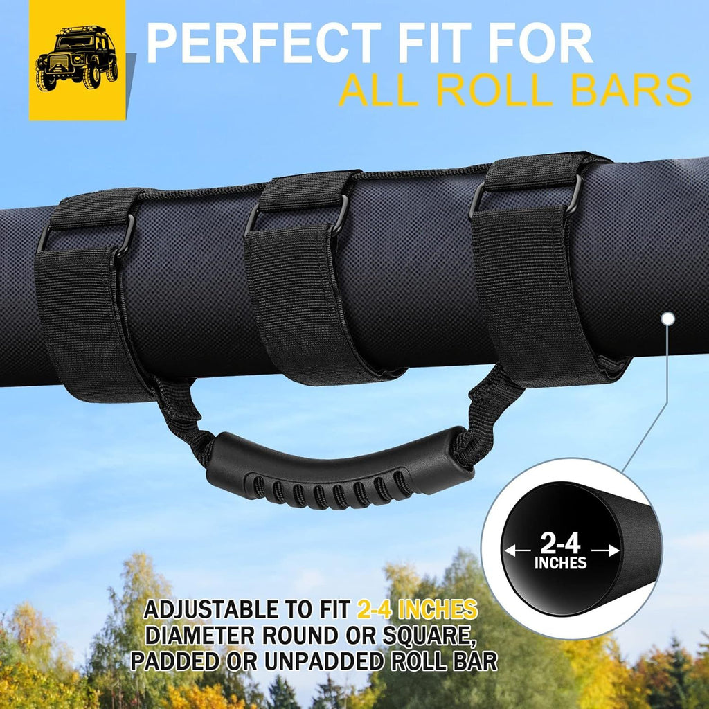 2x Roll Bar Grab Handles Heavy Duty for Jeep Wrangler Off Road Black