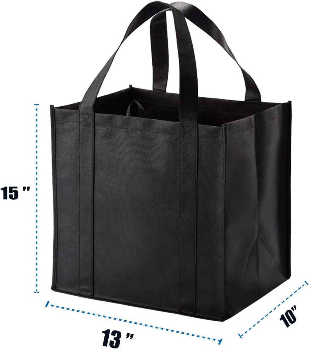 10 Pack Heavy Duty Reusable Grocery Bags with Reinforced Bottom, Large Capacity Shopping Totes for Supermarket & Storage (Black)