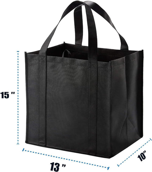 10 Pack Heavy Duty Reusable Grocery Bags with Reinforced Bottom, Large Capacity Shopping Totes for Supermarket & Storage (Black)