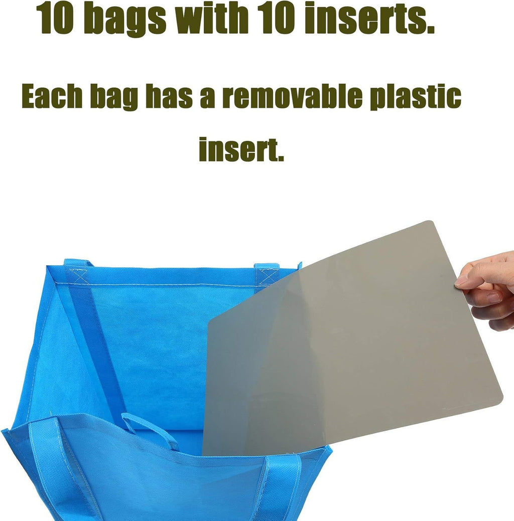 10 Pack Heavy Duty Reusable Grocery Bags with Reinforced Bottom, Large Capacity Shopping Totes for Supermarket & Storage (Blue)