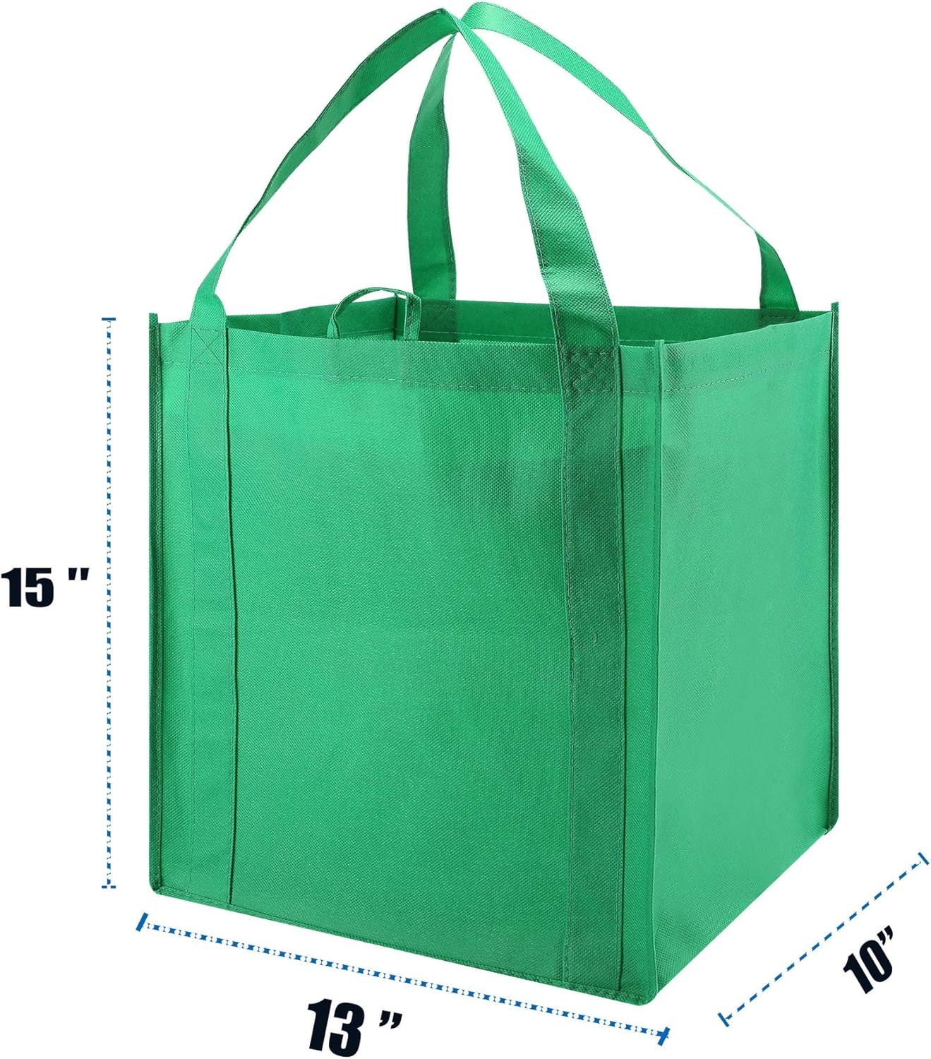 10 Pack Heavy Duty Reusable Grocery Bags with Reinforced Bottom, Large Capacity Shopping Totes for Supermarket & Storage (Green)
