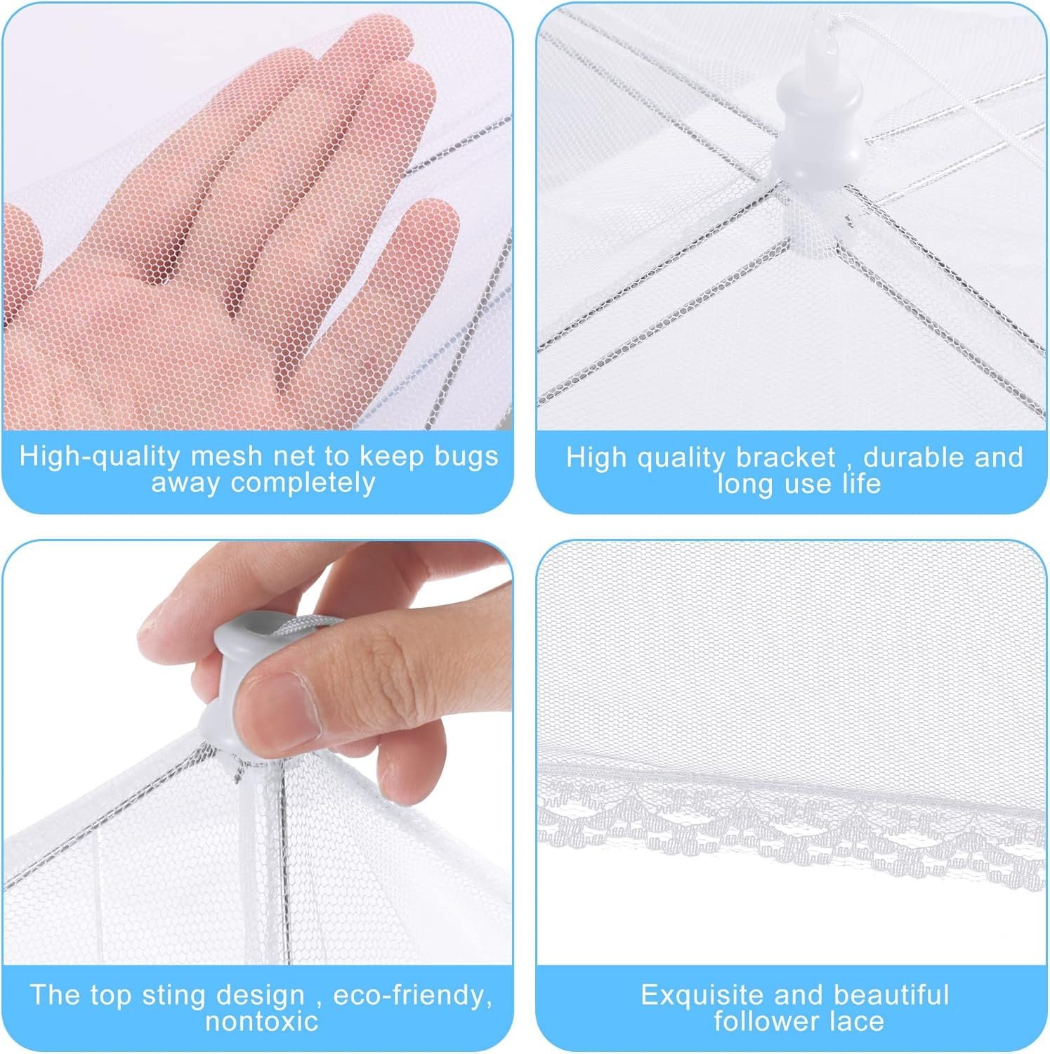 Reusable Pop-Up Mesh Food Cover Tent Set, Foldable Insect Net for Picnic Camping Kitchen Dustproof Protection with Storage Bag (White)