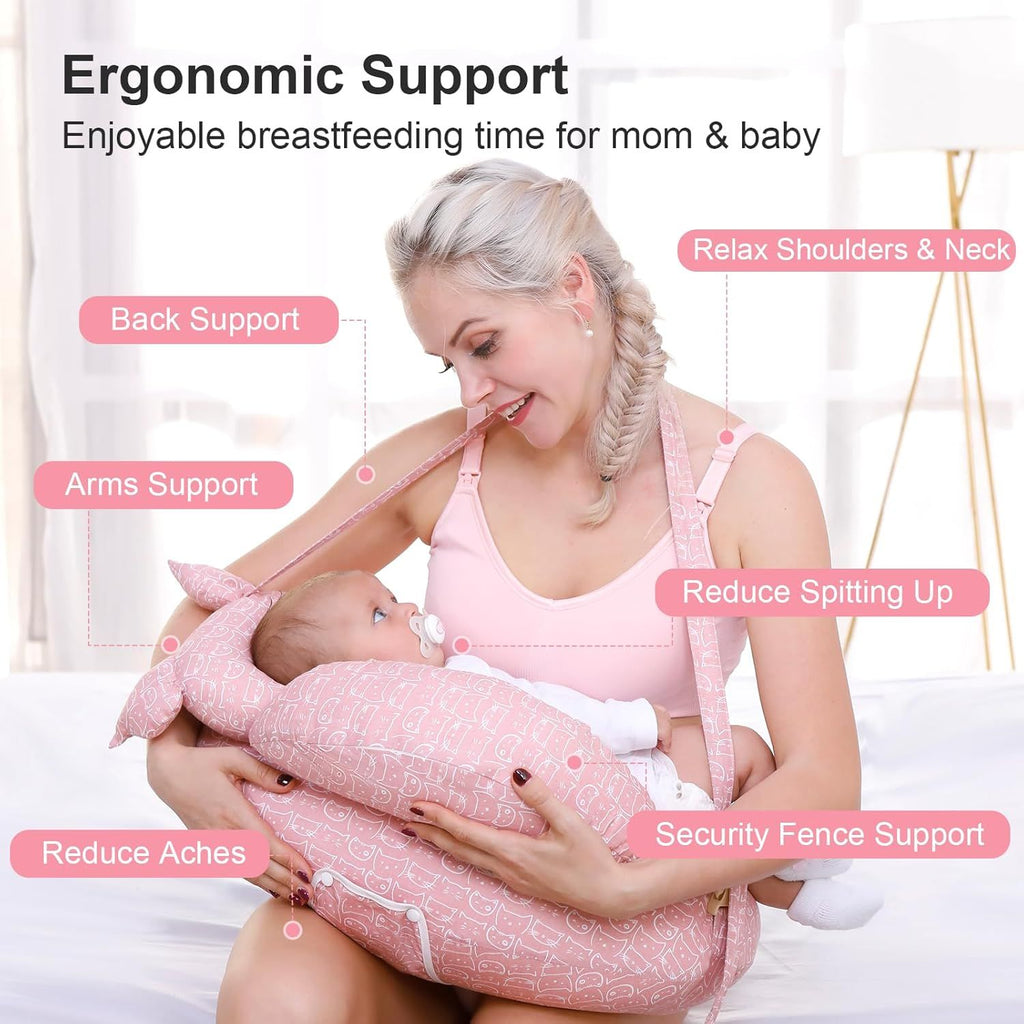 Multipurpose Nursing Pillow with Adjustable Waist Strap & Removable Cover for Feeding, Tummy Time & Nap Support (Grey)